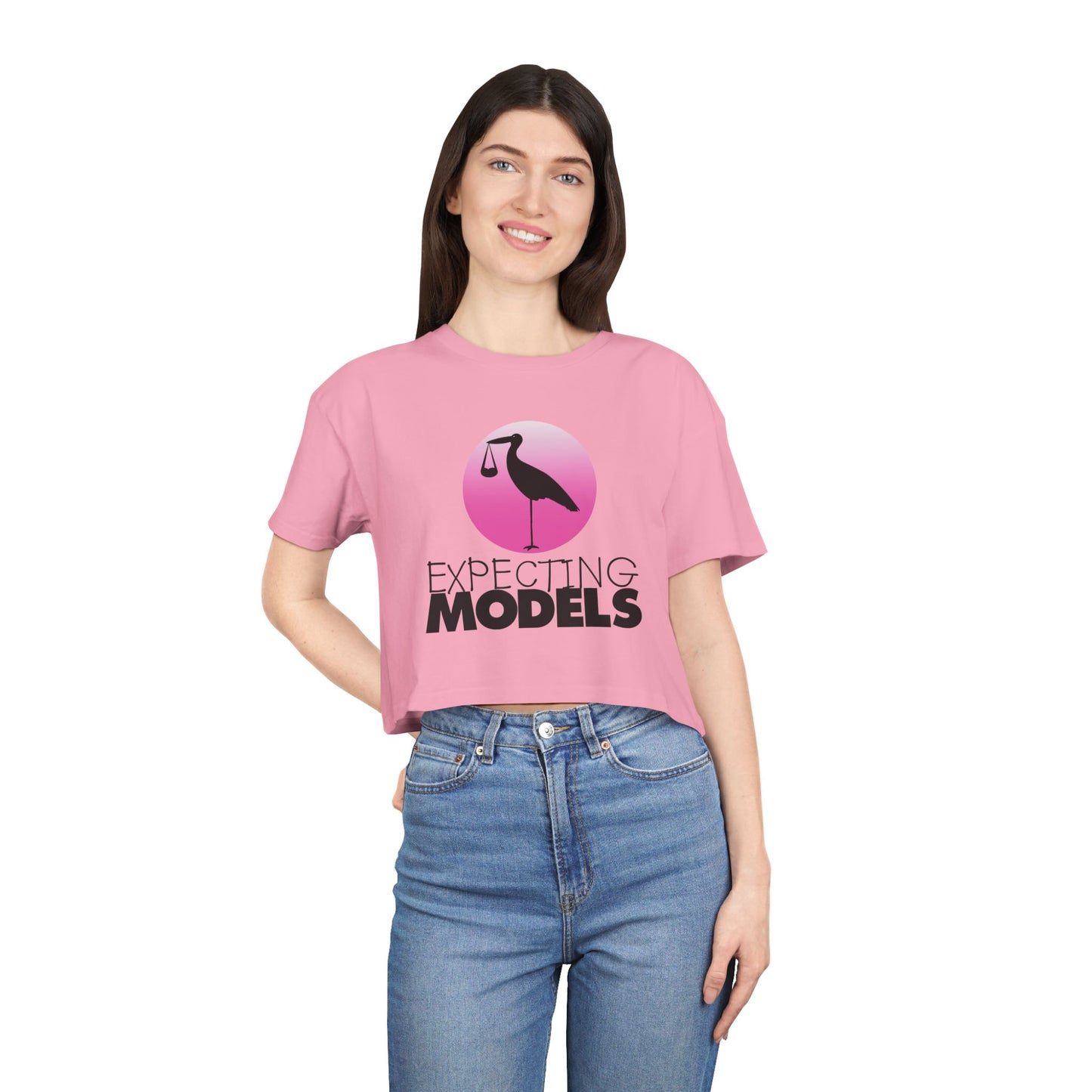 Expecting Models Women's Crop Tee - Perfect for Maternity, Baby Showers, Casual Wear, Gift for Moms, Stylish Pregnancy Apparel